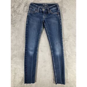 Silver‎ Camden Skinny Jeans Womens Size 24 x 27 Blue Denim Embroidered Stitch